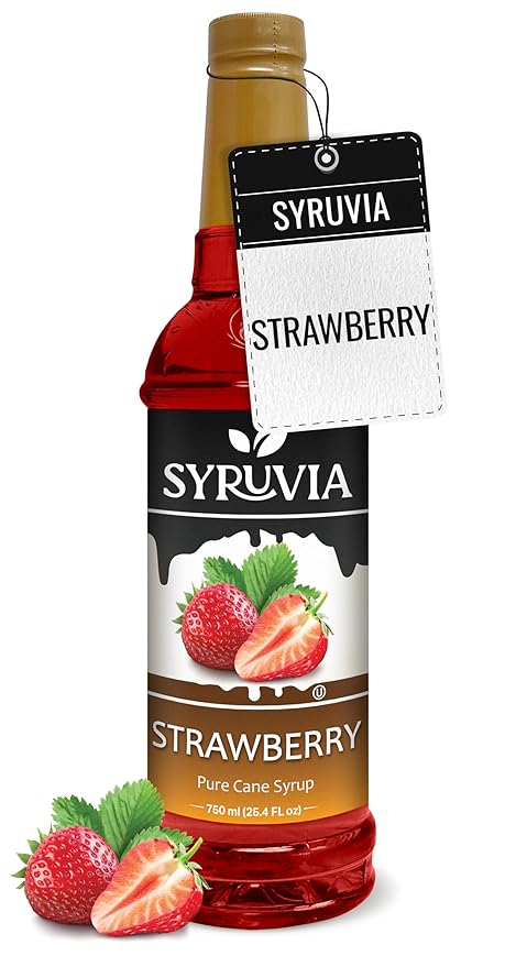 Syruvia Strawberry Syrup (25.4 fl oz) - Sweet Strawberry Bliss in a Bottle – Kosher, Gluten-Free, Ideal for Elevating Your Culinary and Beverage Adventures