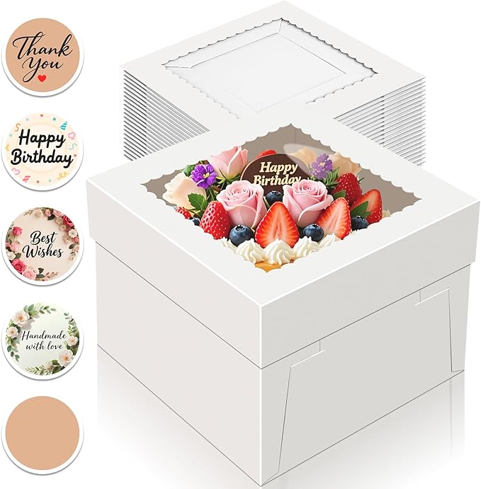 15 PCS Cake Boxes 12 Inch, 12x12x8 Tall Cake Box, 12 Inch Cake Box with Window, White Bakery Boxes, Large Baking Boxes, Cajas Para Pasteles, 12x12 Cake Boxes for Birthday, Wedding, Party, Business