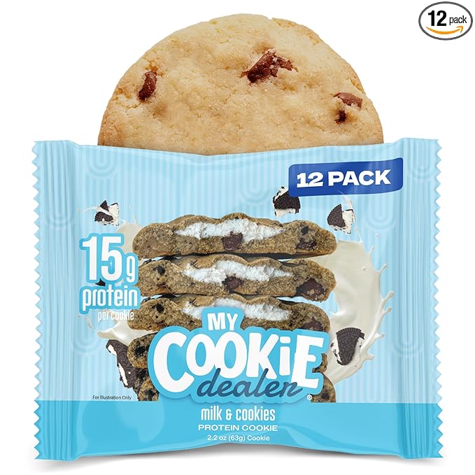 My Cookie Dealer Protein Cookies, Milk & Cookies (2.2oz, Pack of 12) - 15g Protein per Cookie - Individually Wrapped Workout Snacks for On-The-Go Travel