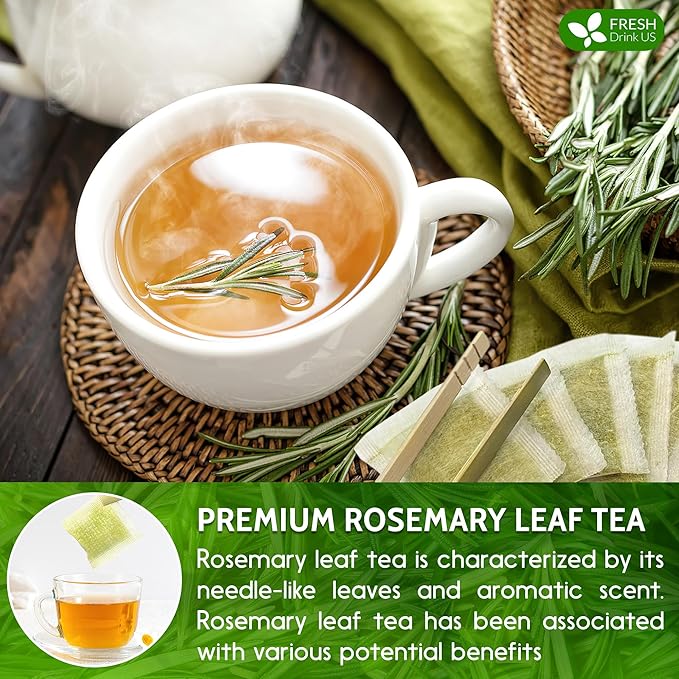 FreshDrinkUS, Premium 75 Rosemary Leaf Tea Bags, 100% Natural and Pure Rosemary Dried Leaves, Pure Herbal Tea, No Additives, No Caffeine, No Gluten, Vegan.