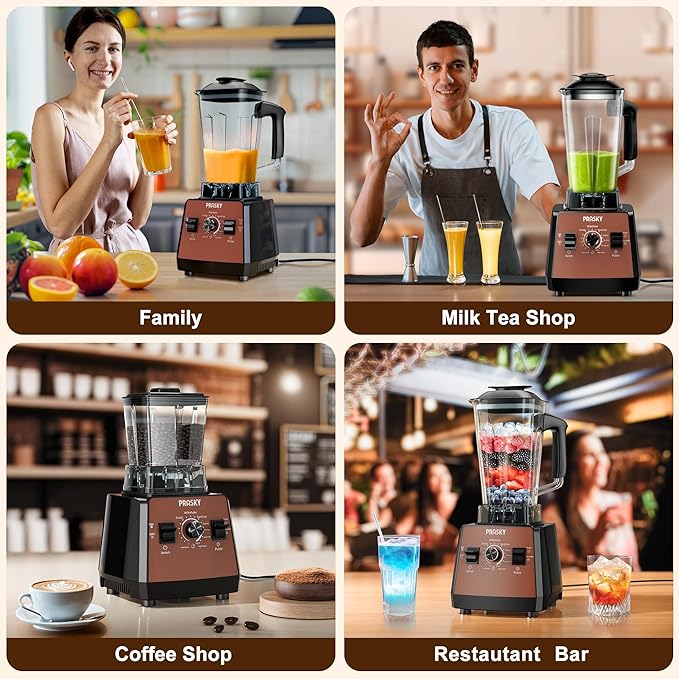 Blenders for Kitchen, Commercial Blender,2400W PRASY Food Processor with 101oz Juice & Grinder Jar, BPA-Free, 25000 RPM Blenders for Smoothies, Ice Crushing, Frozen Fruit (Brown, 2L)