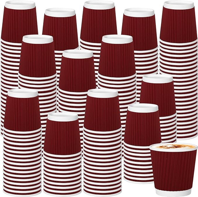 500 Pack Paper Espresso Coffee Cups, 4 oz Disposable Coffee Cups,Corrugated Insulated Ripple Wall, Paper Ripple Cup for Coffee, Hot Chocolate and Hot Tea Drinks -Red