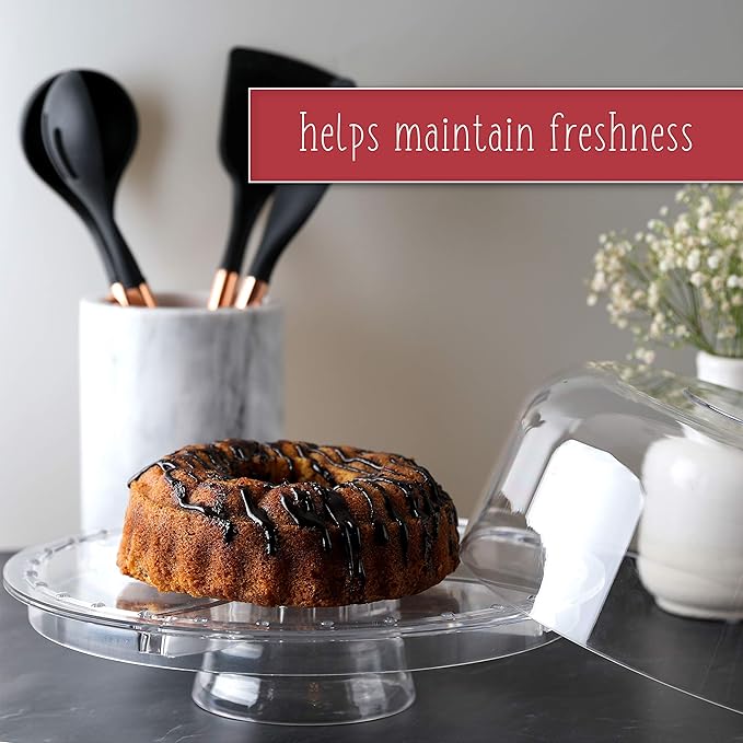Homeries Acrylic Cake Stand with Lid, Cake Plate, (6 in 1) Multi-Functional Serving Platter, Large Cake Stand with Dome, Cake display stand with lid & Cake Dome - Use as Cake Holder, Cake Cover