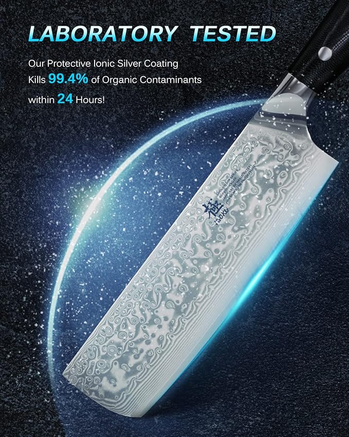 KYOKU Gin Series Nakiri Knife, 7" Vegetable Knife, Japanese VG10 Damascus Stainless Steel Kitchen Knife with Silver Ion Blade G10 Handle & Mosaic Pin, Professional Chef Knife for Veg Fruit Meat
