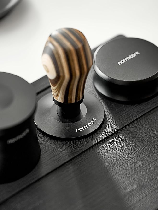 Normcore 58mm Espresso Tamper V4.1, Spring Loaded Coffee Tamper Compatible with 58mm Portafilter Baskets, Titanium PVD Coating Flat Base, Colorful Wood Handle