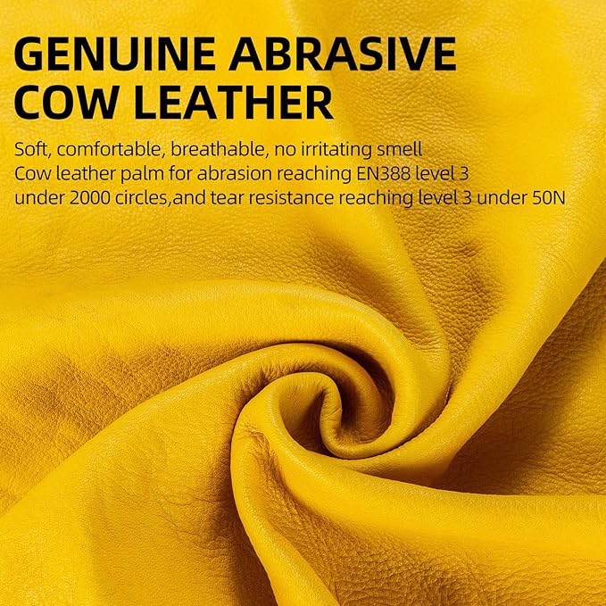 Vgo... 1-Pair Unlined Cow Grain Leather Work and Driver Gloves with Cow Split Leather Palm Patch (Size L, Gold,CA9590)