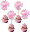 Gyufise 30Pcs Foil Firework Cupcake Toppers Sparkle Tinsel Cake Toppers Tinsel Drink Cake Decoration Cocktail Picks for Birthday Wedding Graduation Party Supplies Dark Pink