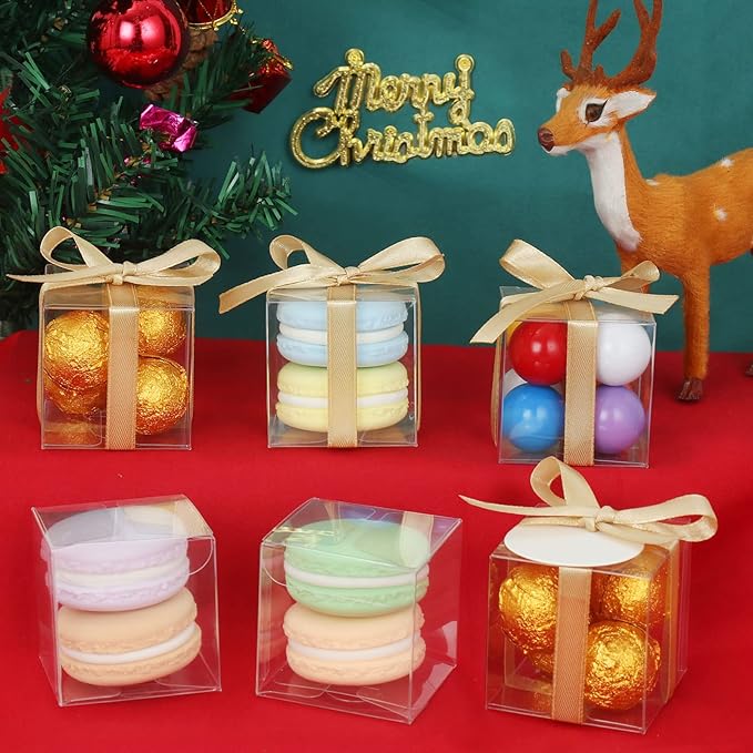 COTOPHER 60 Pcs Clear Favor Boxes, 2x2x2 Clear Gift Boxes Party Favor Boxes Mini Transparent Cube Macaron Candy Boxes for Wedding Favors Baby Shower