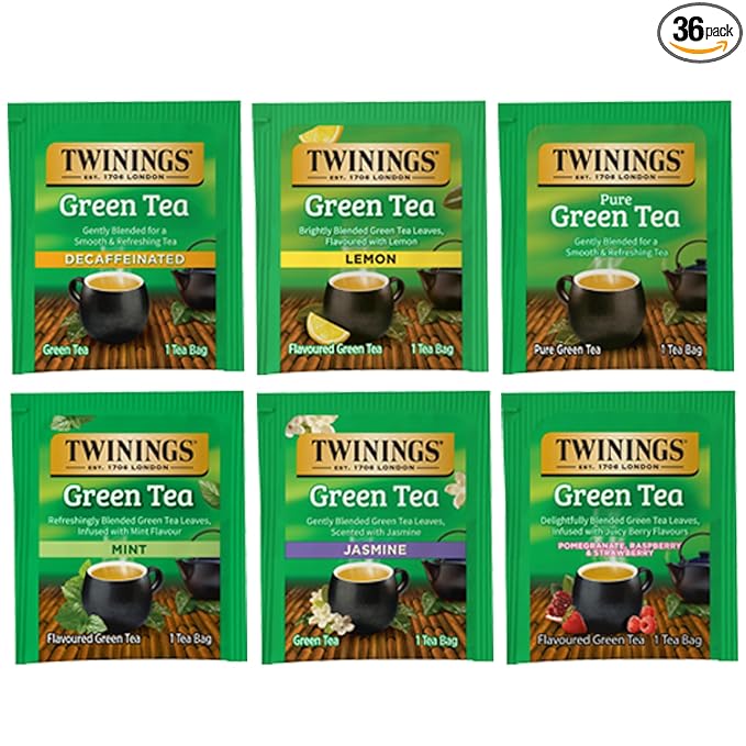 Twinings Green Tea Bags Sampler Assortment, Variety Pack (36 Count) 6 Different Flavors for Tea Lovers: Her, Him, Women, Men, Couples, Family, Friends, Coworkers