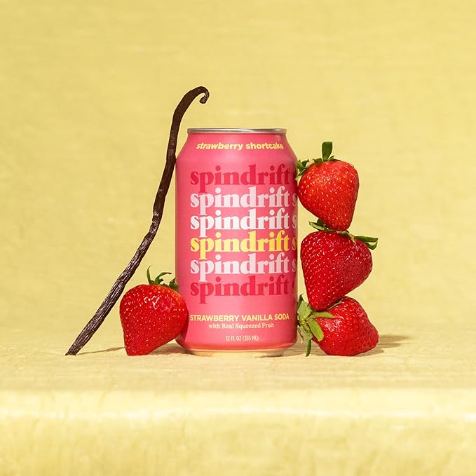 Spindrift Soda "Strawberry Shortcake" Strawberry Vanilla Soda with Real Squeezed Fruit 12 Pack Case