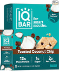 IQBAR Brain and Body Plant Protein Bars - Toasted Coconut Chip - 12-Count Low Carb - Gluten Free, High Fiber, Vegan Snacks - Low Sugar Meal Replacement