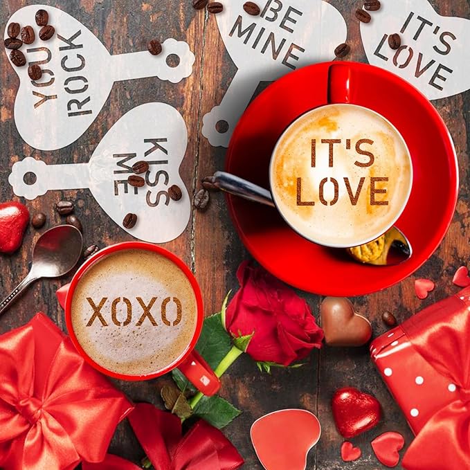 JULBEAR Valentine's Day Cookie Stencils, 36 Pieces Valentine's Conversation Heart Cookie Coffee Stencils for Cookies Baking Coffee Decoration Valentine's Day Party Heart Love Phrase Sign Crafts