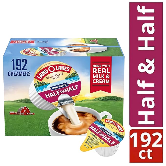 Land Mini Moo’s Half & Half Coffee Creamer Singles 192 Count | Shelf Stable Real Dairy Cups for Office, Home & Travel | Single Serve Creamer Made with Real Milk & Cream, No Refrigeration