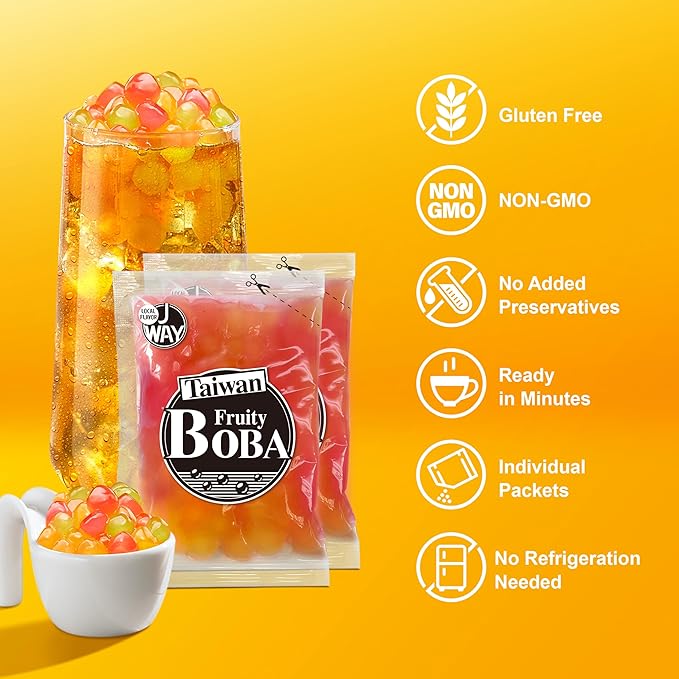 J WAY LOCAL FLAVOR BOBA Authentic Instant Tapioca Boba Pearls Bulk, 60 Servings for Milk Tea,Smoothies and Desserts,Fruity Flavor (Ready in Just 20 Seconds,No Preservatives,Gluten Free)