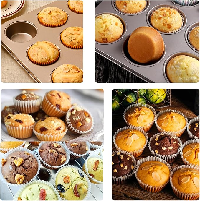 12-Cup Muffin Pan Tin for Baking, 2 Packs Nonstick Cupcake Pan Tin, Cup Cake Tray, Cheesecake Pans, Gold