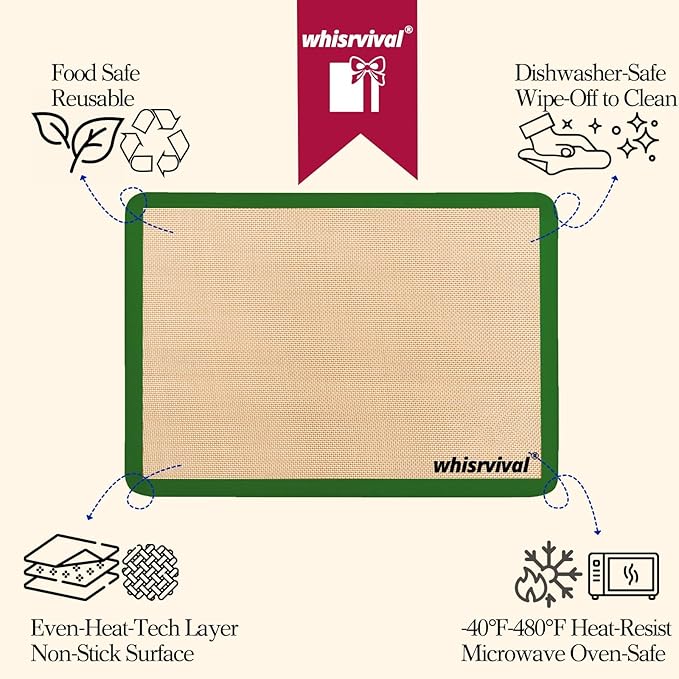 4 Pcs Half Sheet Silicone Baking Mat, Non-Stick, Food Safe Silicone Mats for Baking Cookies, Macarons, Vegetables, 480℉ Heat Resistant (Red&Yellow&Green&Orange)