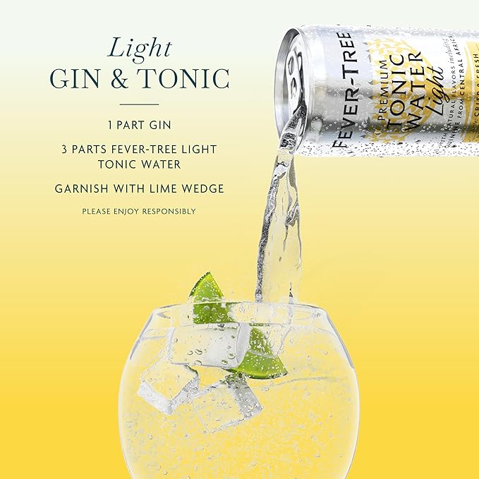 Fever-Tree Refreshingly Light Tonic Water - Premium Quality Mixer - Refreshing Beverage for Cocktails & Mocktails. Naturally Sourced Ingredients, No Artificial Sweeteners or Colors - 5.1 Fl Oz Cans - Pack of 24