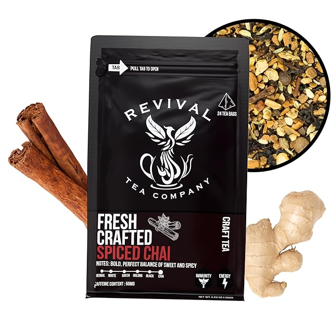 Revival Tea Company Fresh Crafted Spiced Chai Tea - Black Tea Blend with Fresh Spiced Chai Flavor - Loose Leaf 8 Ounces