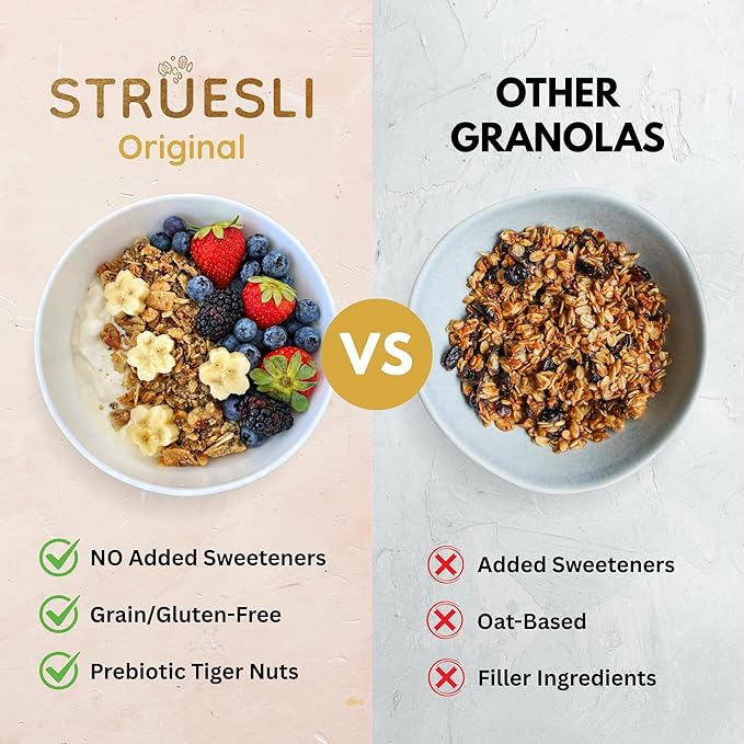 Struesli Granola Variety Pack, Organic Grain & Gluten Free Healthy Snacks, Keto & Paleo Friendly, Includes Original, Cacao + Coffee & Savory + Seed Flavors, Prebiotic Fiber, 3 Count, 9 Oz Each