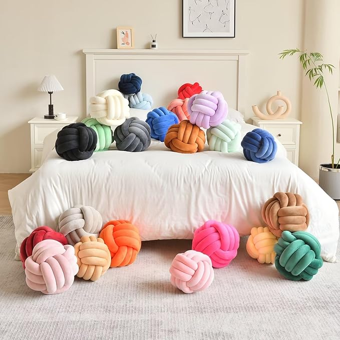 Decorative Throw Knot Pillow Ball for Home Chair Sofa Aesthetic Round Velvet Knotted Pillow Cushion (Dusty Pink, 11 inches)