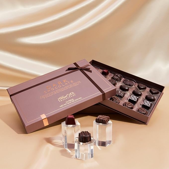 Ethel M Chocolates Premium Dark Chocolate Collection Chocolate Gift Box Candy Assortment, 24 Pieces of Creamy, Smooth and Rich Chocolate Gems