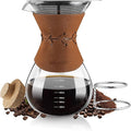 Pour Over Coffee Maker with Double-Layer Stainless Steel Filter - 27 oz Pour Over Coffee Dripper with Leather Collar, Heat Resistant 5 Cups Glass Coffee Carafe with Cork Lid for Hand Brewing Lovers