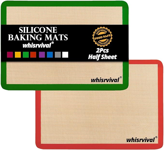 Silicone Baking Mat, Reusable Silicone Baking Sheets for Oven, 2Pcs Half Sheet(16.5"x11.6") Non-Stick Silicone Mats for Baking Cookies, Bread, Roasting Vegetables, Meat, Candy Making