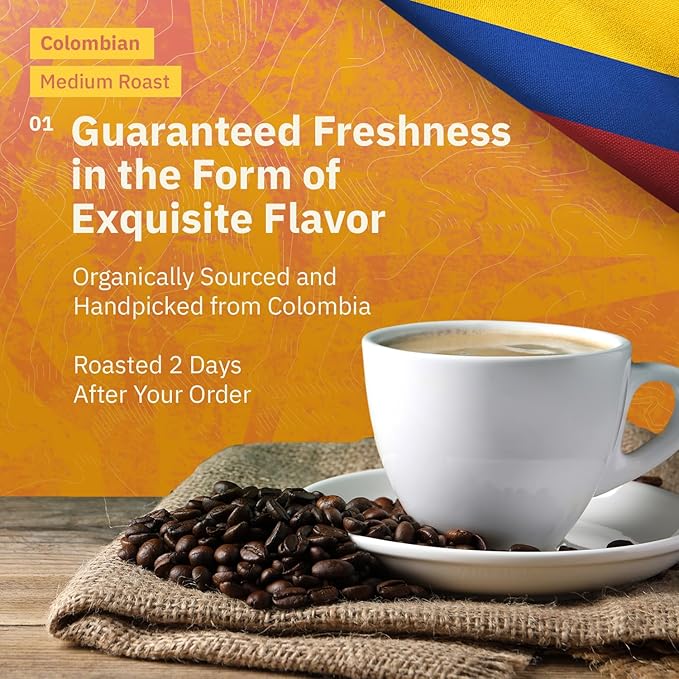 Colombian Medellín Whole Bean Coffee - Single Origin Medium Roast Coffee Beans, Freshly Roasted To Order Organic Specialty Coffee Beans, Specialty Grade, Fair Trade and Non-GMO, Chocolate & Berry Notes - 12 oz
