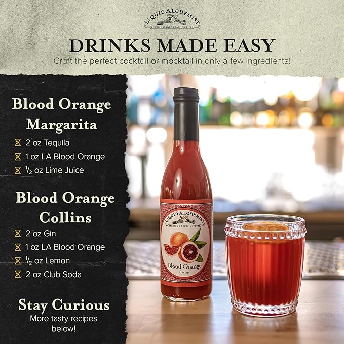 Liquid Alchemist Blood Orange Syrup for Cocktails - Real Ingredients Make our Blood Orange Puree a Perfect Margarita Mixer - Non-GMO Sour Mix (12 oz)