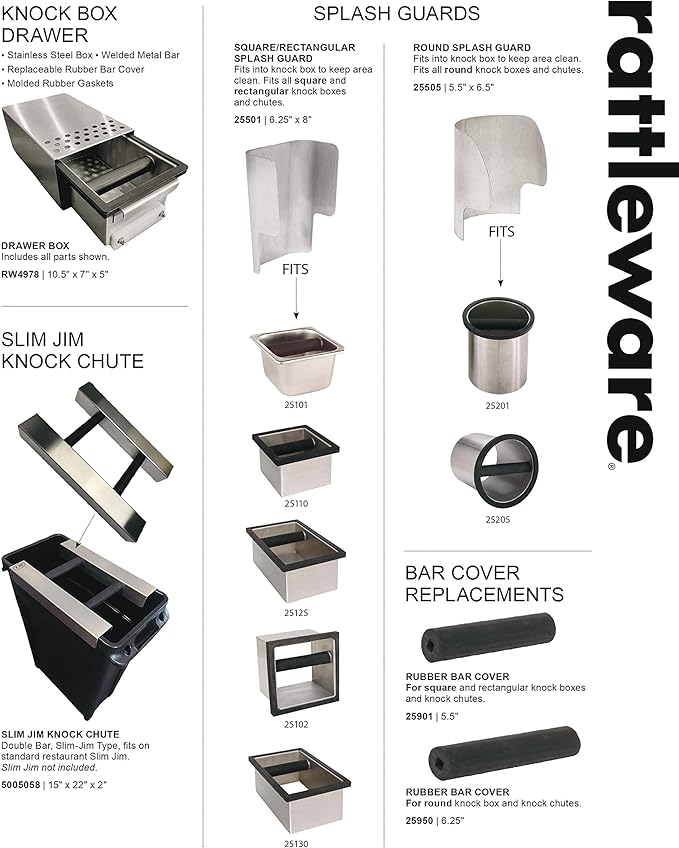 Rattleware Stainless Steel Knock Box - Ideal for Home, Cafe, Restaurant, Hotel, Office, or Commercial Establishment - Heavy Duty Knock Box Trusted By Baristas Worldwide (9" x 5.5" x 4")