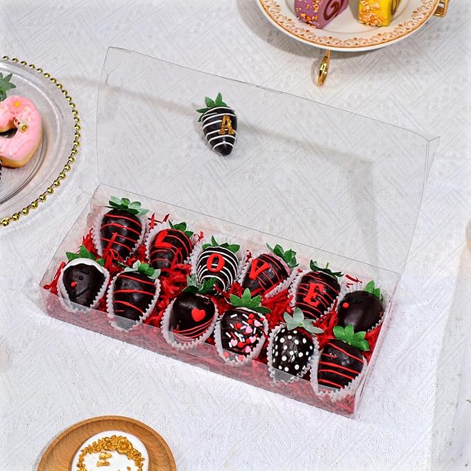 50PCS 12x5x2 Inches Clear Cookie Boxes Strawberry Boxes Bakery Boxes Macaron Boxes Gift Boxes Treat Boxes for Party Favors
