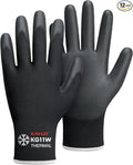 KAYGO Winter Work Gloves for Men and Women, 12 Pairs Thermal Insulated Safety Work Gloves PU Coated, Smooth Grip on Palm & Fingers,Ideal for Freezer Work,Black,XL
