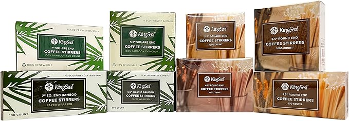 10,000 Count | KingSeal Natural Birch Wood Coffee Beverage Stirrers, Stir Sticks, Waxing Sticks, Popsicle Sticks, 4.5 Inches, Round End - 10 Boxes x 1000 Stirrers