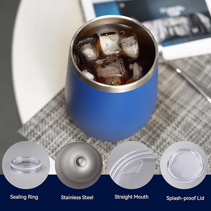 DOMICARE Stainless Steel Wine Tumbler Bulk with Lid, Personalized Insulated Tumblers Set, 12oz Travel Coffee Cups Pack of 1, Dark Blue