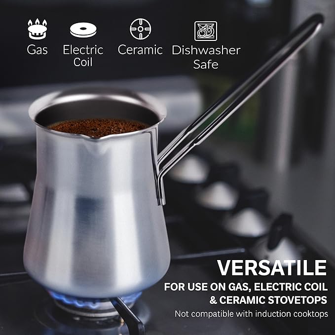 Quality Turkish Coffee Pot - Turkish Coffee Maker, Chai Pot, Arabic Coffee Pot, Briki Greek Coffee Pot, Greek Briki, Turkish Coffee Cezve, Turkish Coffee Pot Ibrik (24oz)
