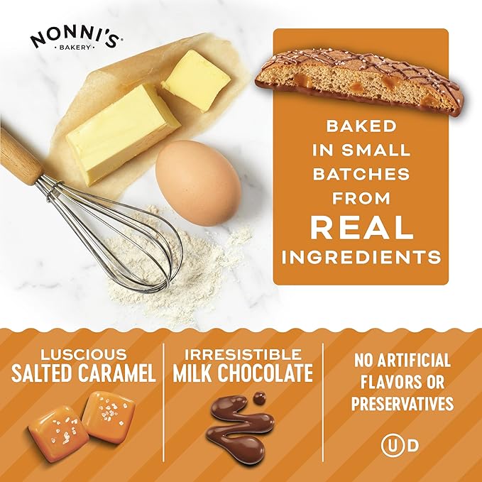 Nonni's Salted Caramel Biscotti Italian Cookies - 3 Boxes - Biscotti Individually Wrapped Cookies - Italian Biscotti Cookies w/Rich Milk Chocolate & Sea Salt - Kosher - 6.72 oz