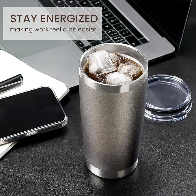 MEWAY 20oz Tumbler 4 Pack Double Wall Vacuum Insulated Travel Mug Bulk, Stainless Steel Tumblers with Lid and Straw, Durable Powder Coated Coffee Cups for Cold & Hot Drinks (Cold Gray, 4)