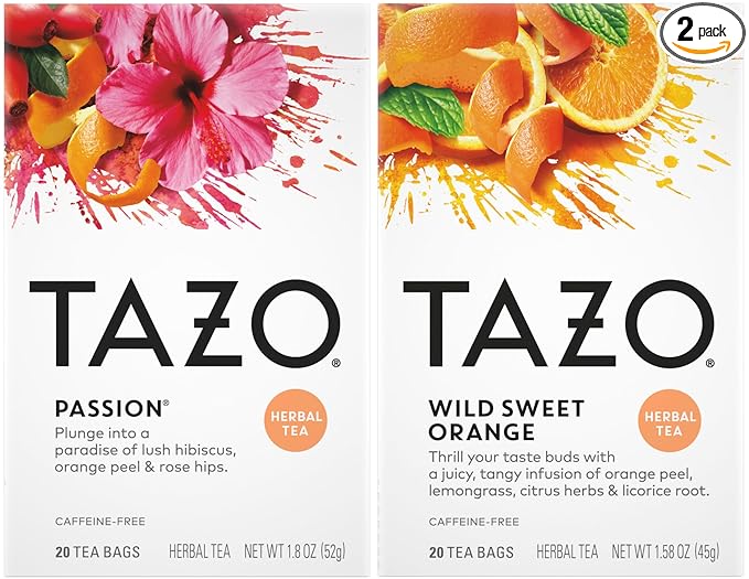 TAZO Tea Bags, Passion & Wild Sweet Orange Herbal Tea 20CT (1ea) (Variety Pack)