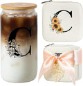AYGXU Bridesmaid Gifts for Wedding Day,Bridesmaid Proposal Gifts,galentines day gifts,Drinking glass with Bamboo Lids and Straw,Jewelry Organizer,Travel Essentials Small Jewelry Box,Initial C white