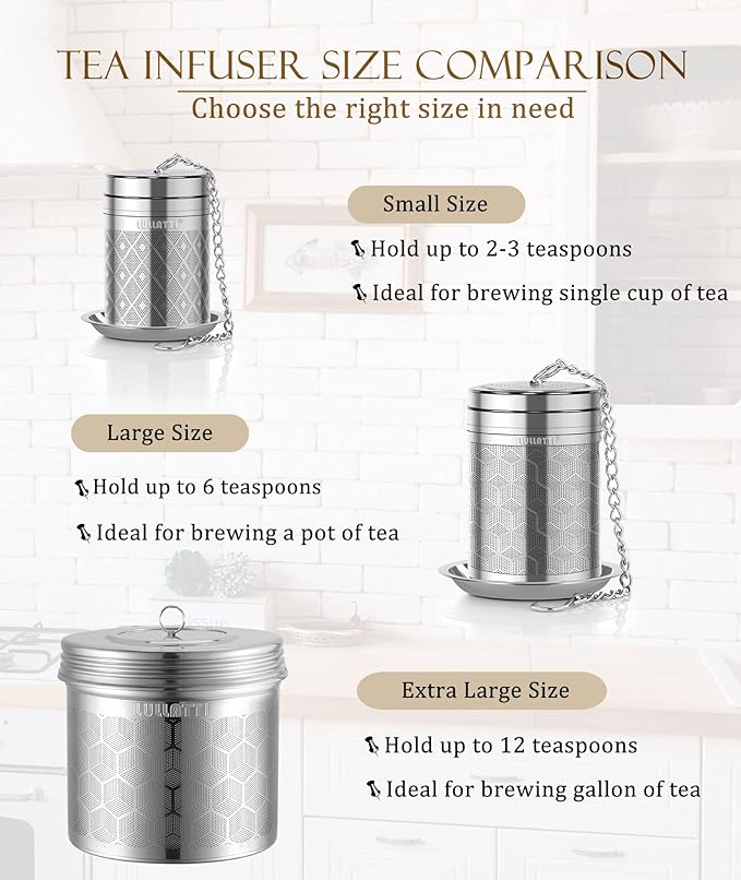 Tea Balls for Loose Tea, (2+1 Pack) 18/8 Stainless Steel Tea Infuser Set, Extra Fine Mesh Tea Strainers for Brew Tea, Spices & Seasonings