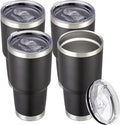 30 oz Tumbler with Lid Stainless Steel Tumblers Bulk Vacuum Insulated Cup Reusable Powder Coated Travel Mug Double Wall Leak Proof Cups Keep Cold Drinks for 12 Hours Black, Set of 4