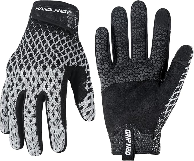 HANDLANDY Mens Work Gloves Touch screen, Utility Mechanic Gloves, Flexible Breathable Fit- Padded Knuckles & Palm