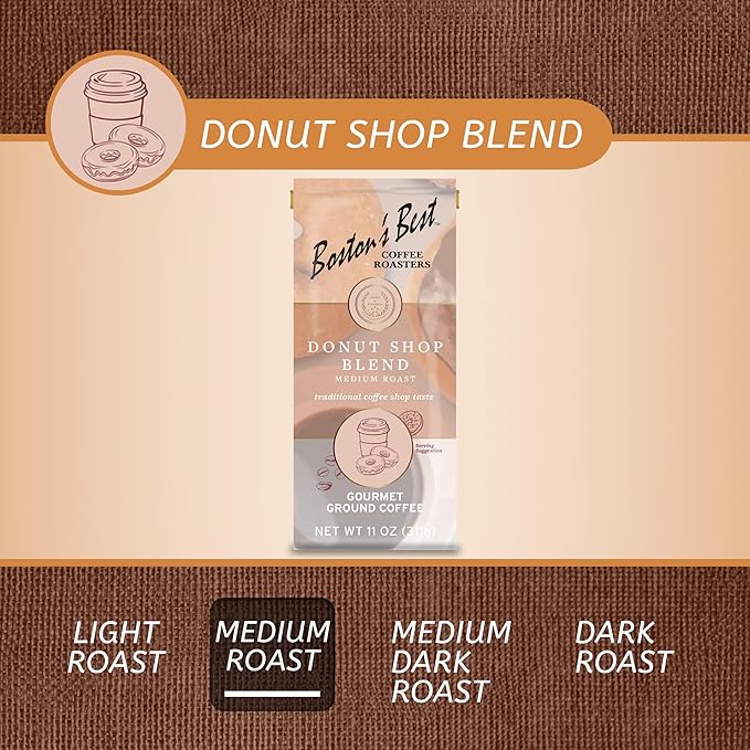 Boston’s Best Coffee - Donut Shop Gourmet Hearty Medium Roast, Premium Ground Coffee, 11 oz. / 311 g Coffee Bag