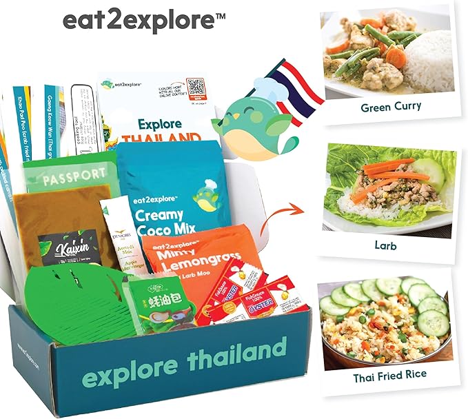 eat2explore Cooking Kits for Kids – Interactive & Educational Kids Cooking Sets Real for Ages 5 and Up,3 Recipe Cards & Global Ingredients – Fun Gift for Young Chefs (Thailand Edition)