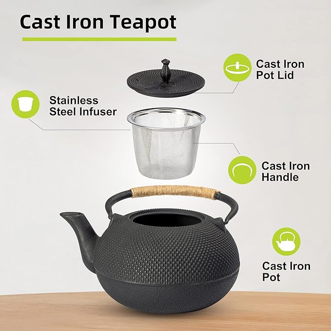 suyika Japanese Tetsubin Tea Kettle Cast Iron Teapot with Stainless Steel Infuser 60 oz/1800 ml