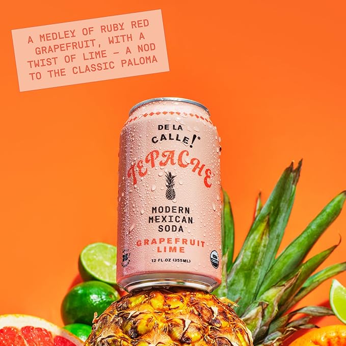 De La Calle Tepache - Grapefruit Lime - Modern Mexican Soda - Craft Fermented Pineapple Sparkling Beverage - Certified Organic, Antioxidant Rich, Non-Alcoholic, Healthy Soda, Low Sugar, Low Calorie, Non-GMO