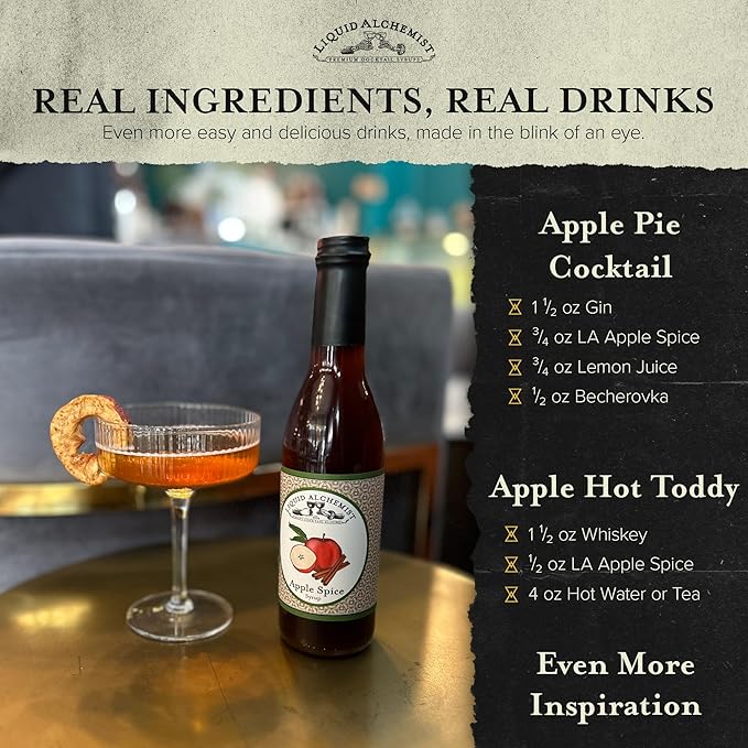 Liquid Alchemist Apple Spice Syrup for Cocktails - Real Ingredients Make our Apple Syrup for Drinks Perfect for a Fall Themed Old Fashioned Mix (25 oz)