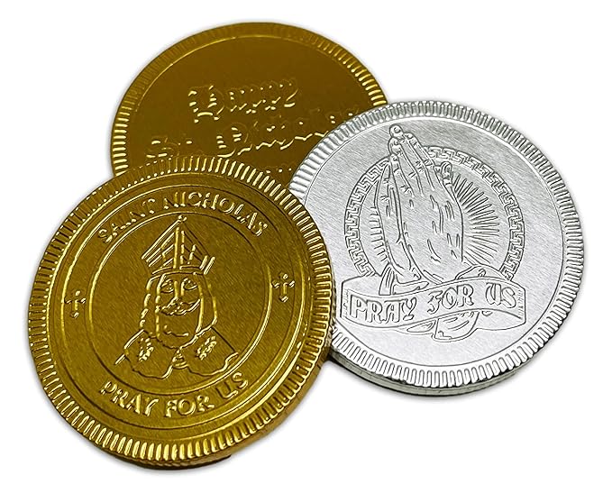 Foiled Again! Chocolate St. Nicholas Day Coins - Belgian Milk Chocolate Coins - Bright Colorful Foils - Beautiful Feast of St. Nicholas Designs - Sealed, Resealable Bag - 1 pound