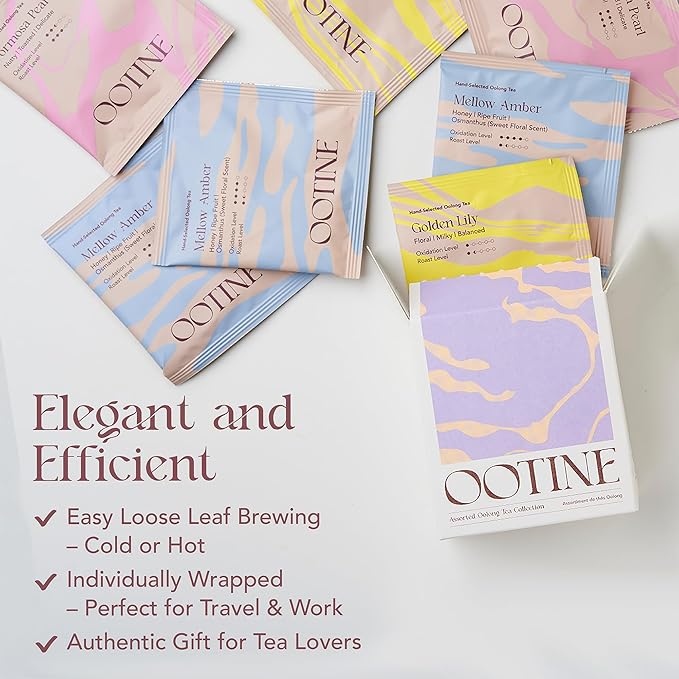 OOTINE Oolong Tea Bags – Taiwan Tea Loose Leaf Gift Set (3 Flavors, 9 Pyramid Sachets), Individually Wrapped, Handcrafted, Single-Origin Taiwanese Oolong, Multiple Infusions