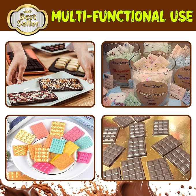 Break-Apart Chocolate Molds, Non-Stick Silicone Chocolate Bar Mold, Food Grade Candy Bar Mold, Perfect for Energy Bar, Cocoa Mini Bar, Basic Bites - 4 Pack